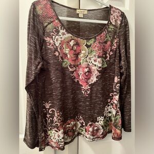 One World Top Womens Blouse 1X Embellished